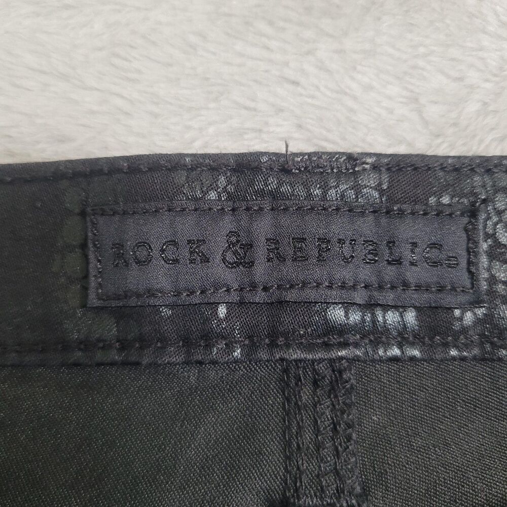 Rock & Republic Berlin Jeans Womens 6 Black Midrise Skinny Animal Print Stretch - Picture 4 of 13